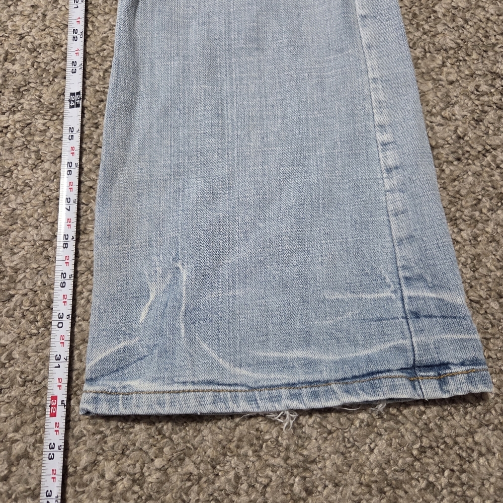 VTG LEI Women's y2k Low Rise Hip Hugger Yellow Flower‎ Stitch Flared Jeans 31x32 - Picture 16 of 16